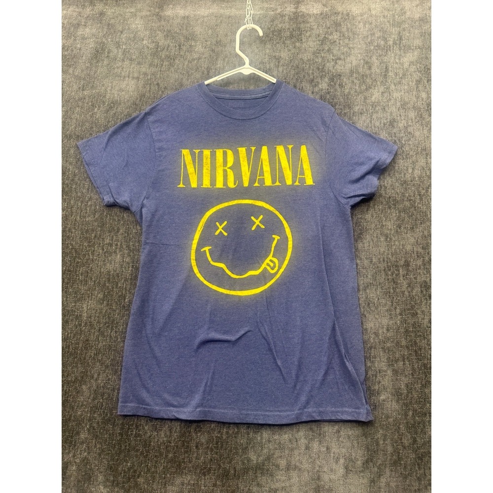 Nirvana T Shirt Mens M Blue Short Sleeve Classic Fit Inverse Happy Face Logo Tee